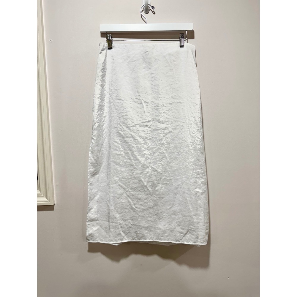 Forever 21 NWT White Long Maxi Skirt Side Slit Crinkle Textured Size L